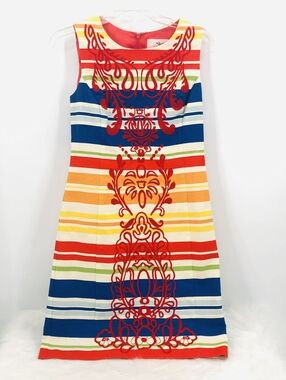 Anthropologie Tabitha Dress Multicolor Banded Totem Lined Shift Dress, Size 2